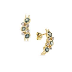 Natural Green Sapphire & White Zircon 9K Gold Earrings ATGW 1.70cts