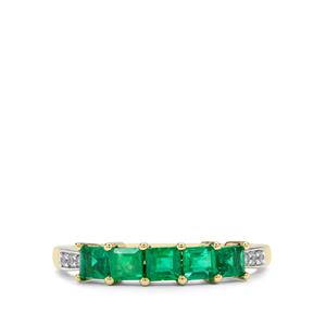 Panjshir Emerald & White Zircon 9K Gold Tomas Rae Ring ATGW 0.90ct
