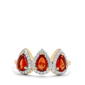 Songea Red Sapphire & White Zircon 9K Gold Ring ATGW 1.70cts