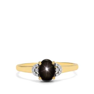 Black Star Sapphire & White Zircon 9K Gold Ring ATGW 1.20cts