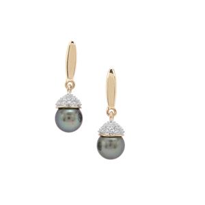 Tahitian Cultured Pearl Earrings with White Zircon in 9K Gold (7mm)