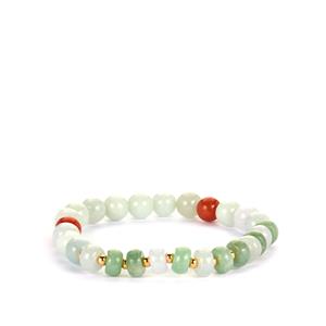 65ct Type A Multi-Colour Jadeite Gold Tone Sterling Silver Stretchable Bracelet 