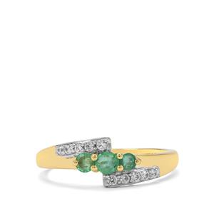 Zambian Emerald & White Zircon 9K Gold Ring ATGW 0.40ct
