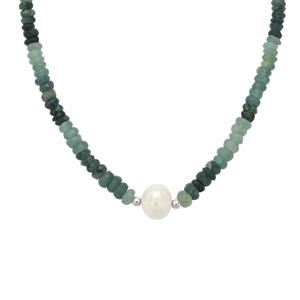 Freshwater Pearl & Grandidierite Sterling Silver Necklace (8 to 10 MM)