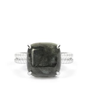 8.23ct Natural Black Burmese Jade Sterling Silver Ring 