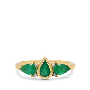 Zambian Emerald & Diamond 9K Gold Ring ATGW 1.05cts