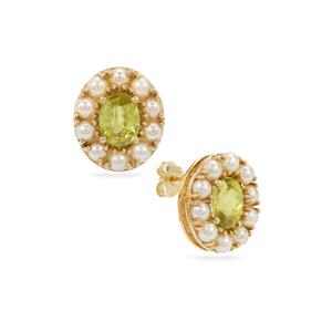 Ambilobe Sphene & Akoya Cultured Pearl 9K Gold Earrings (2 MM)