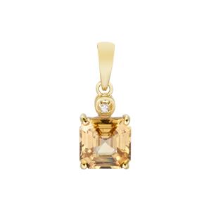 3.89ct Asscher Cut Kaduna Canary & White Zircon 9K Gold Pendant