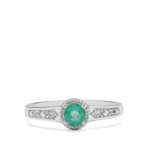  Zambian Emerald & White Zircon Sterling Silver Ring ATGW 0.45cts