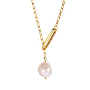 Baroque Cultured Pearl Lariat Necklace in Gold Tone Sterling Silver (10mm)