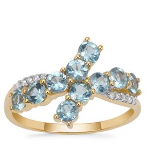 Santa Maria Aquamarine Ring with Diamond in 9K Gold 1.20cts