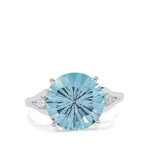 Honeycomb Cut Sky Blue Topaz & White Zircon Sterling Silver Ring ATGW 6.95cts