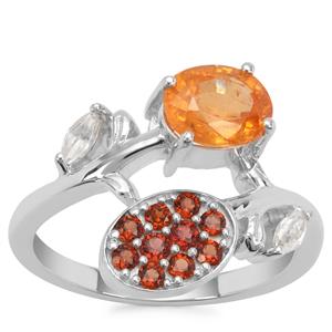 Mandarin, Nampula Garnet Ring with White Zircon in Sterling Silver 2.03cts