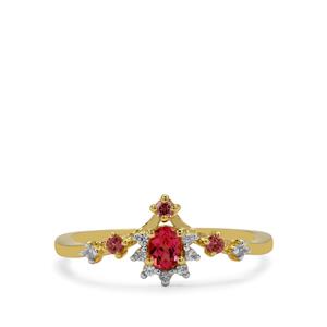 Burmese Padparadscha Color Spinel & White Zircon 9K Gold Ring ATGW 0.35ct