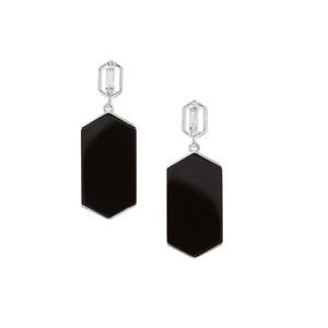 Black Onyx Earrings with White Zircon in Sterling Silver 26.29cts