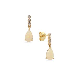 Coober Pedy Opal & White Zircon 9K Gold Earrings ATGW 1ct