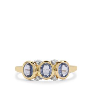 Ceylon Blue Sapphire & White Zircon 9K Gold Ring ATGW 1.15cts