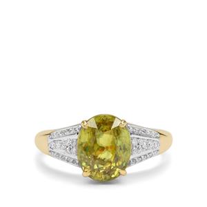 Ambilobe Sphene & Diamond 18K Gold Ring MTGW 3.95cts