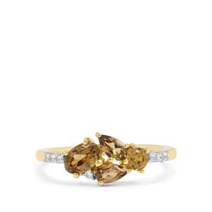 Size L to M Unheated Tanzanite & White Zircon 9K Gold Ring ATGW 1.15cts