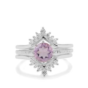 Rose De France Amethyst & White Zircon Sterling Silver Set of 3 Stacker Ring ATGW 1.60cts