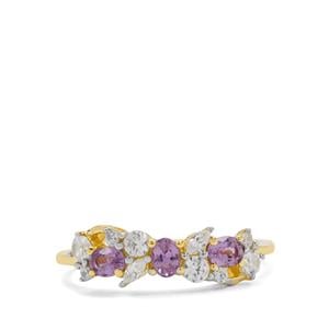 Natural Purple Sapphire & White Zircon 9K Gold Ring ATGW 1cts