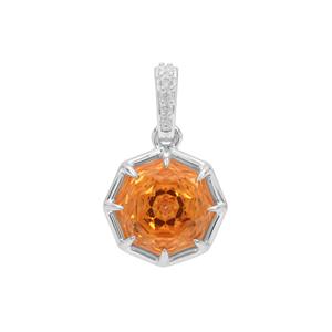 Efflorescence Padparadscha Quartz Pendant with White Zircon in Sterling Silver 2.90cts