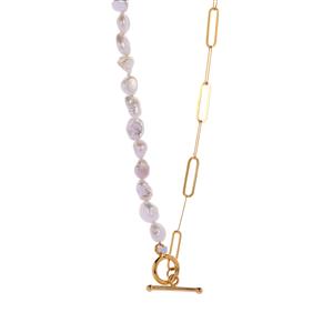 Baroque Cultured Pearl T Bar Clasp Necklace in Gold Tone Sterling Silver (7mm x 6mm)