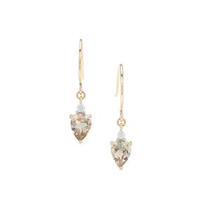 Peach Parti Oregon Sunstone Earrings with White Zircon in 9K Gold 1.38cts