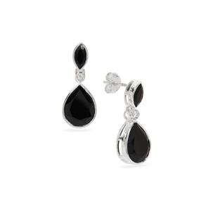 Black Spinel & White Zircon Sterling Silver Earrings ATGW 8.85cts