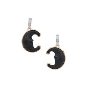 Lehrer Man in the Moon Black Onyx Earrings with White Zircon in 9K Gold 7.15cts