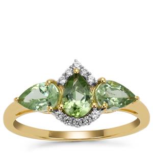 Congo Green Tourmaline Ring with White Zircon in 9K Gold 1.40cts