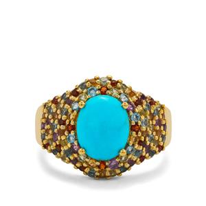 Sleeping Beauty Turquoise & Multi Gemstone Midas Ring ATGW 3.45cts