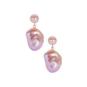 Baroque Papaya Pearl Gold Tone Sterling Silver Earrings