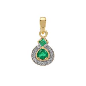Panjshir Emerald & White Zircon 9K Gold Pendant ATGW 0.35ct