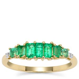 Panjshir Emerald Ring with Diamond in 9K Gold 0.70ct