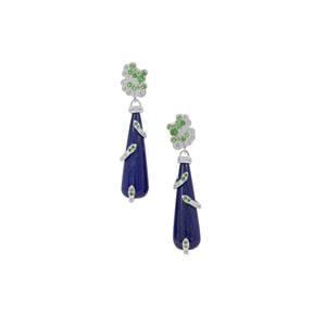 Sar-i-Sang Lapis Lazuli, Tsavorite Garnet & White Zircon Sterling Silver Earrings ATGW 42cts
