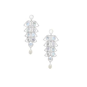 Rainbow Moonstone Earrings with Kaori Cultured Pearl in Sterling Silver 