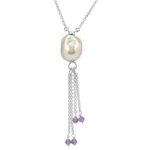 Golden South Sea Cultured Pearl & Bahia Amethyst Sterling Silver Necklace (10mm)