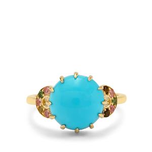Sleeping Beauty Turquoise & Multi-Colour Tourmaline 9K Gold Ring ATGW 4.45cts