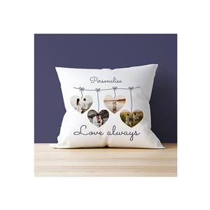 Personalised Four Photo Cushion - Love Always Heart Design 