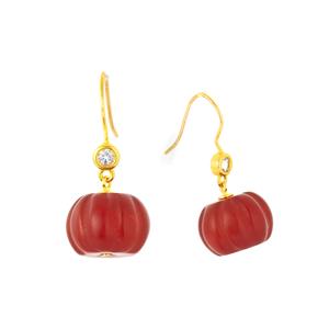 Brazilian Red Agate & Marambaia Ice White Topaz Gold Tone Sterling Silver Earrings 27.39cts