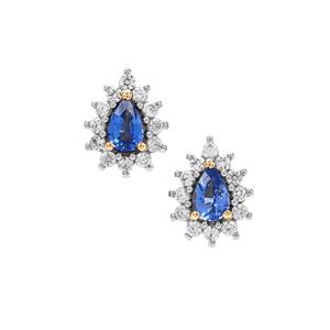 Ceylon Blue Sapphire & White Zircon 9K Gold Earrings ATGW 1.90cts