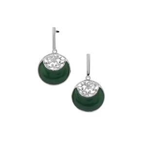 African Aventurine & White Zircon Sterling Silver Carved Moon Earrings ATGW 8.90cts