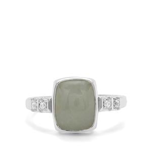 Type A Burmese Jade & White Zircon Sterling Silver Ring ATGW 3.83cts