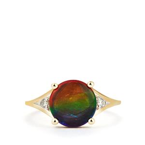 AA Ammolite & Canadian Diamond 9K Gold Ring