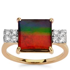 Size N to O AA Ammolite & Canadian Diamond 9K Gold Ring
