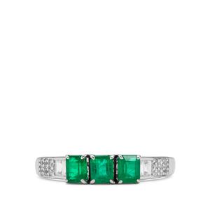 Panjshir Emerald & White Zircon 9K White Gold Tomas Rae Ring ATGW 1cts