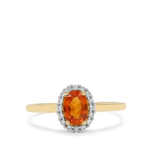 Orange Sapphire & White Zircon 9K Gold Ring ATGW 1.25cts