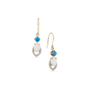 Coober Pedy Opal, Crystal Opal on Ironstone & White Zircon 9K Gold Earrings 