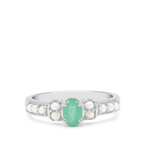 Zambian Emerald & Kaori Cultured Pearl Sterling Silver Ring